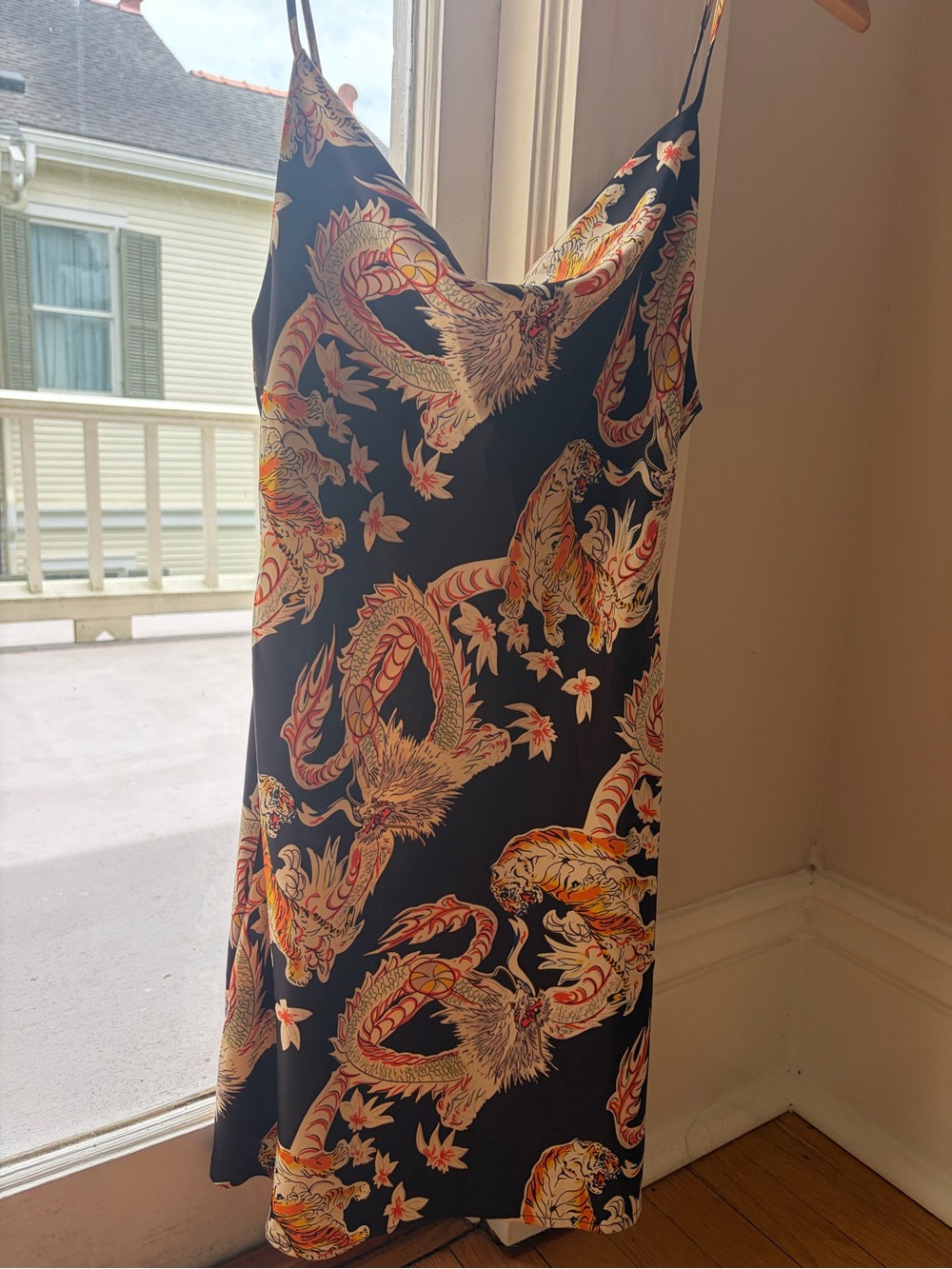 Urban Outfitters Black Slip Dress with Red & Gold Dragon Print